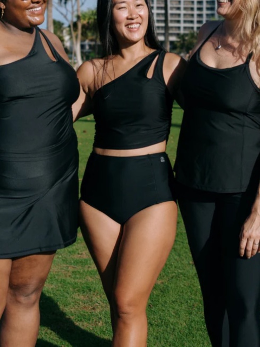 Swimzip one shoulder black swim bikini top